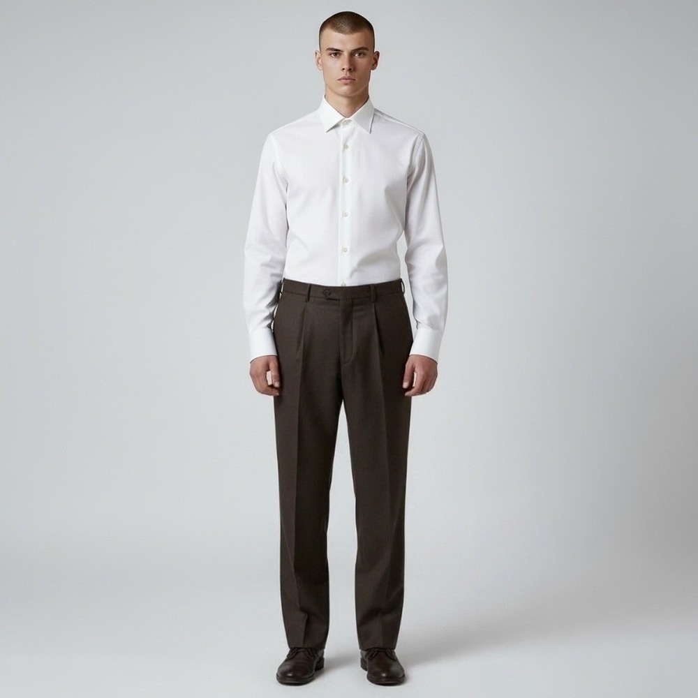 Zanella Todd‎ Pants Mens 36 Brown Pleated Vitale Barberis Wool Dress Trousers